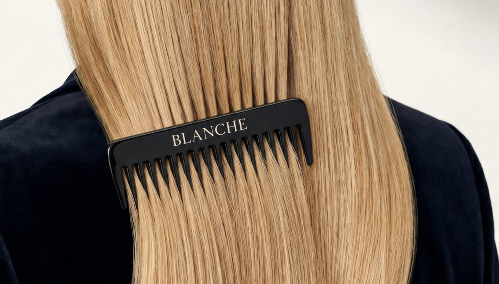 Long blonde hair with a Blanche comb, at Blanche Beauty in Fitzrovia