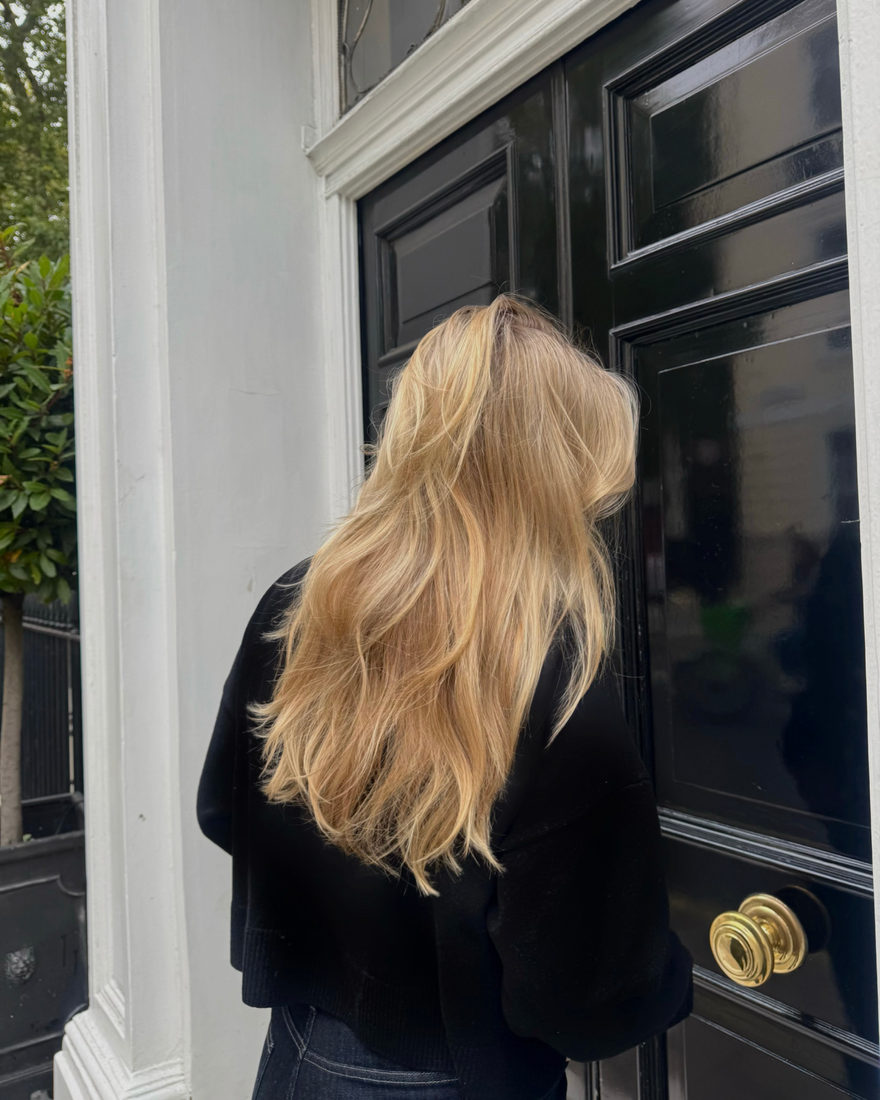 Long Airtouch blonde, photographed outside the salon